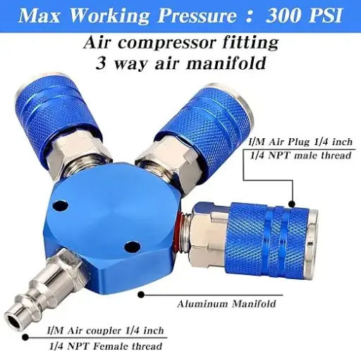 1/4" Air Hose 3-Way Manifold